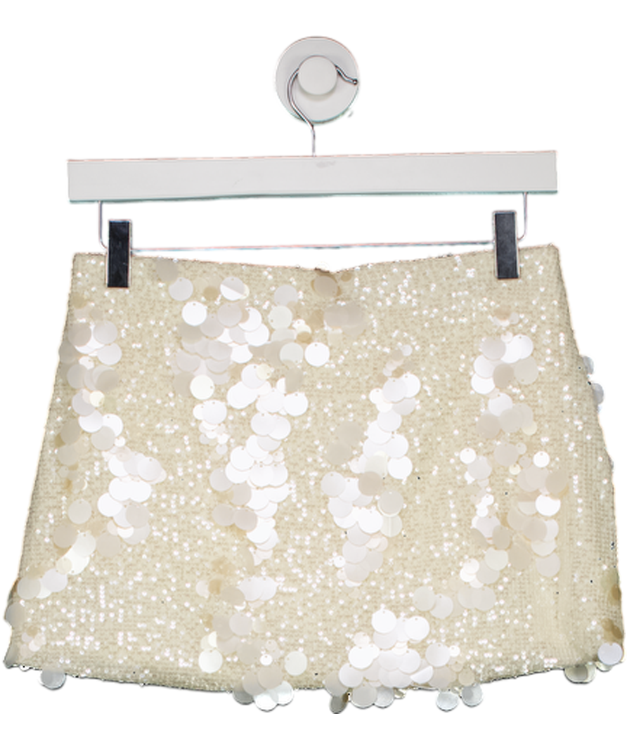 Bershka Cream Embellished Straight Mini Skirt UK S