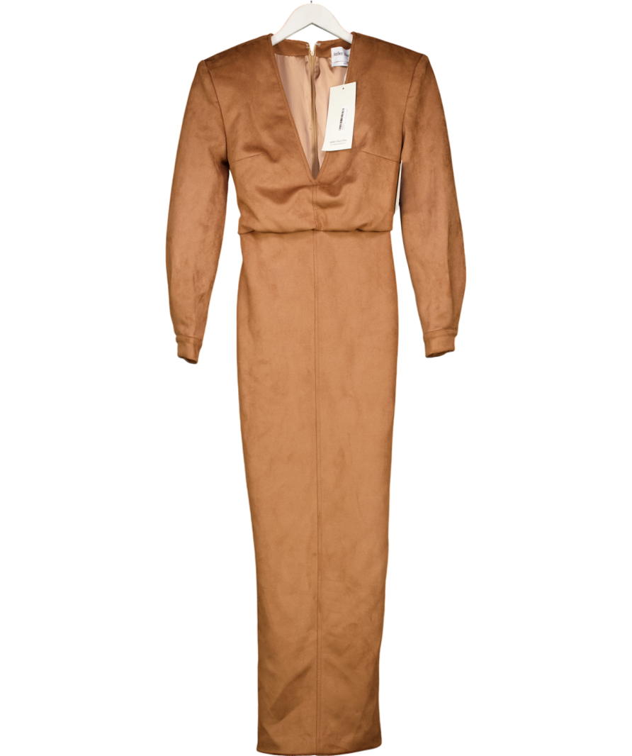 Atelier Ninety Five Brown Shoulder Pad Suede Maxi Dress UK XS