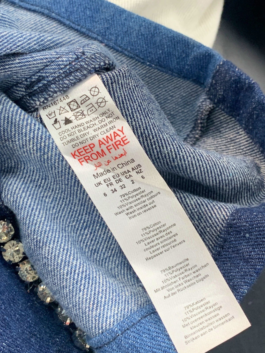 Nasty Gal Blue Rhinestone Denim Dress UK 6