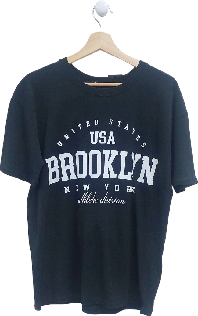 Boohoo Black USA Brooklyn T-Shirt UK S