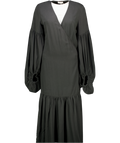 BY MALENE BIRGER Black Viscose / Lyocell Frilla Textured Maxi Wrap Dress Fr36 UK 8