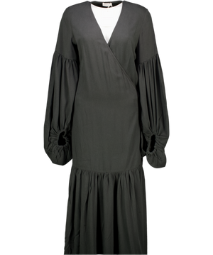 BY MALENE BIRGER Black Viscose / Lyocell Frilla Textured Maxi Wrap Dress Fr36 UK 8