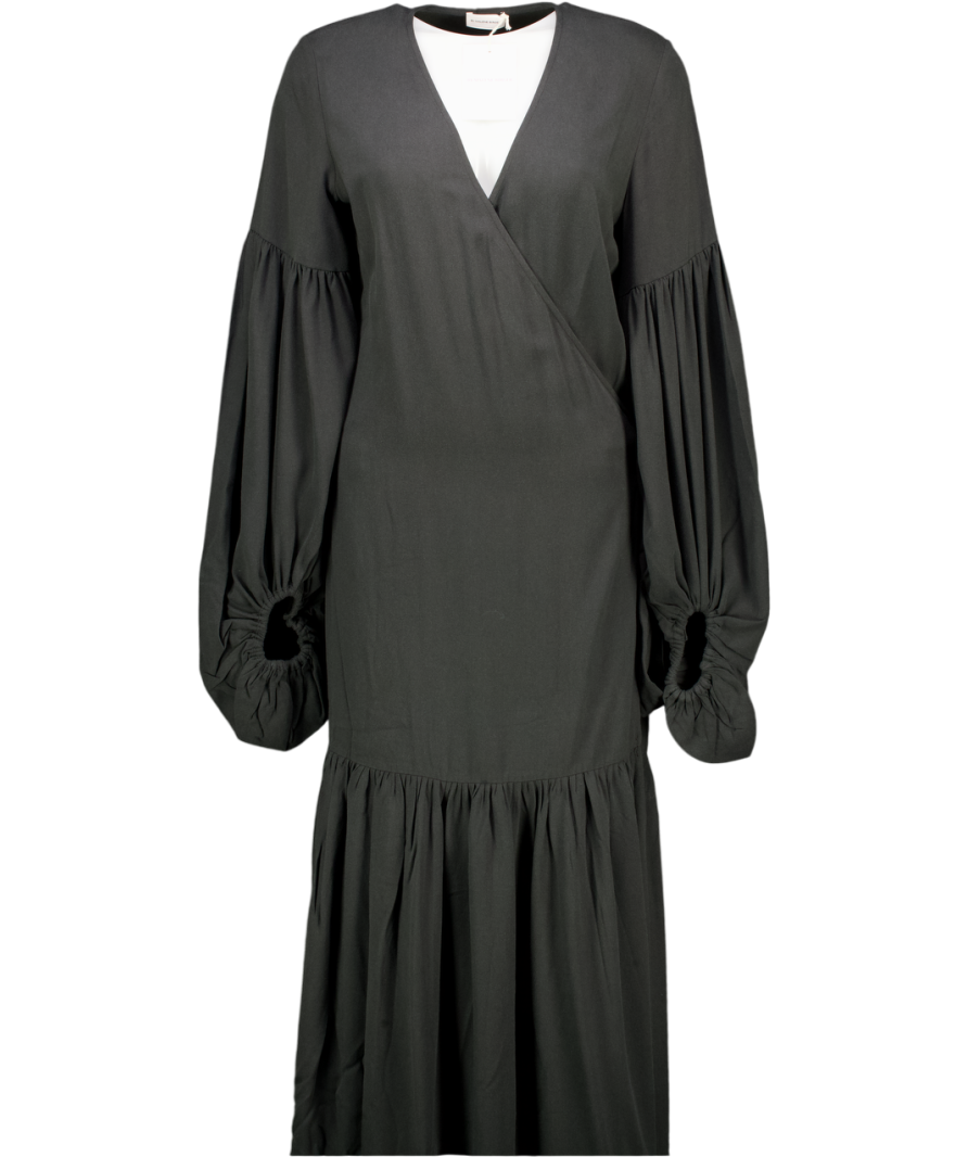 BY MALENE BIRGER Black Viscose / Lyocell Frilla Textured Maxi Wrap Dress Fr36 UK 8