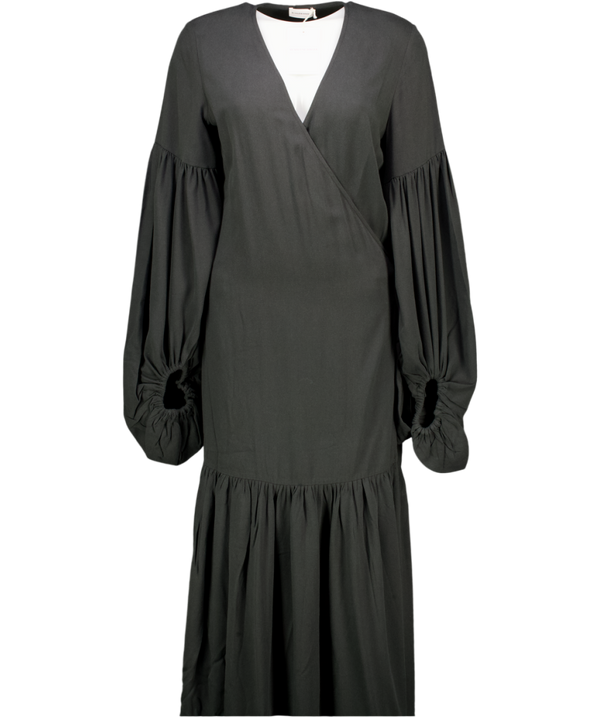 BY MALENE BIRGER Black Viscose / Lyocell Frilla Textured Maxi Wrap Dress Fr36 UK 8