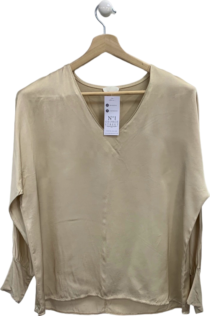 No. 1 George Street Beige Silk Blend V-Neck Blouse UK M