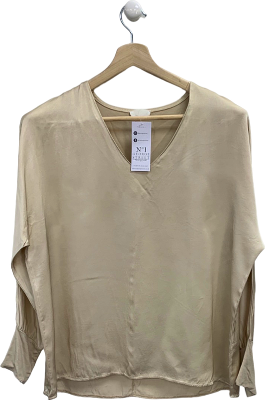 No. 1 George Street Beige Silk Blend V-Neck Blouse UK M