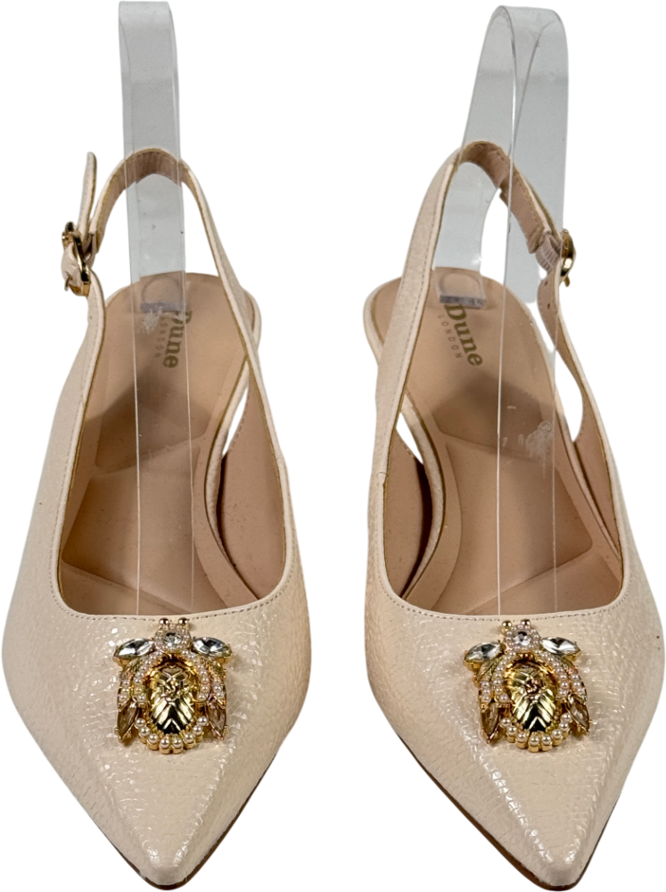DUNE Cream Slingback Brooch Detail Shoe - Ecru UK 4 EU 37 👠