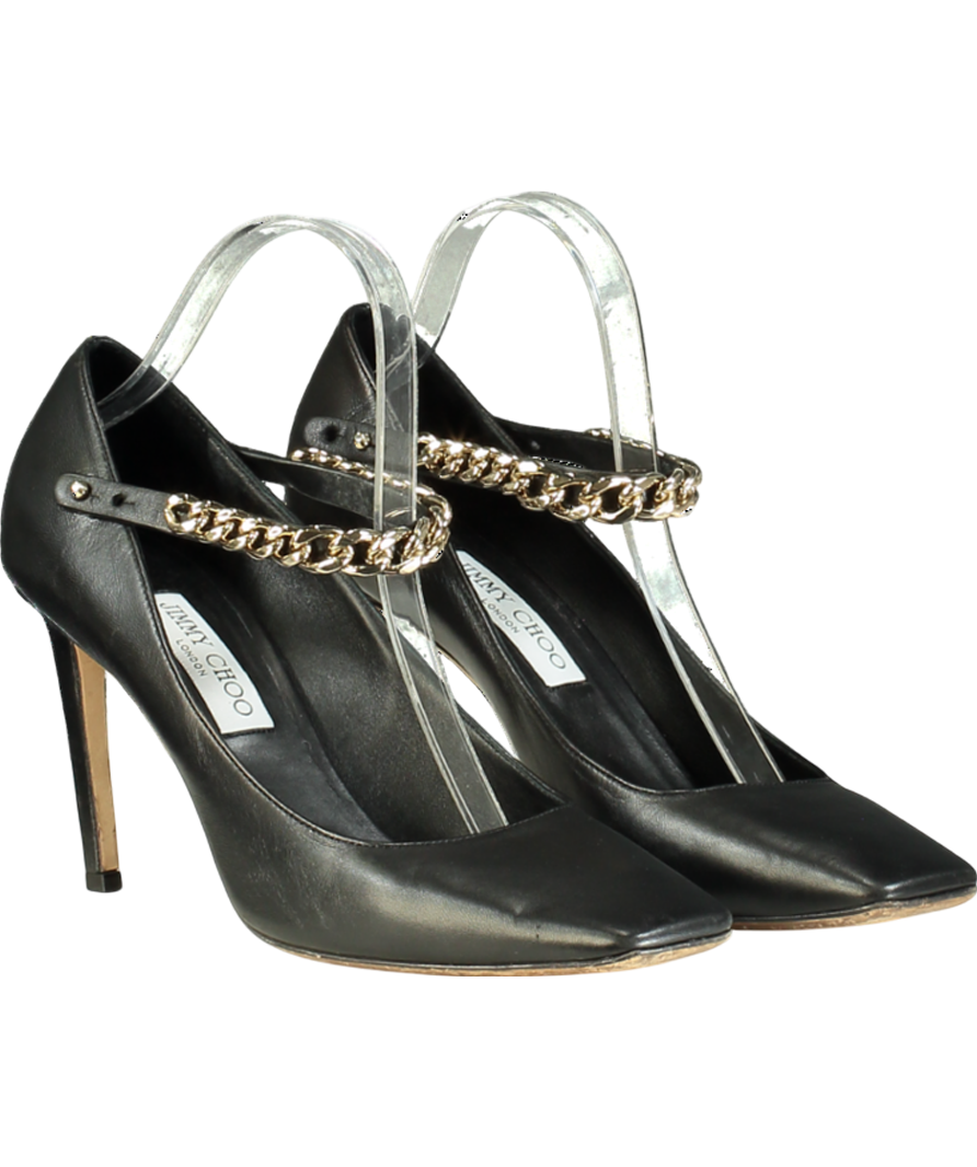 Jimmy Choo Black Malva 85 Leather Mary Jane Pumps UK 8 EU 41