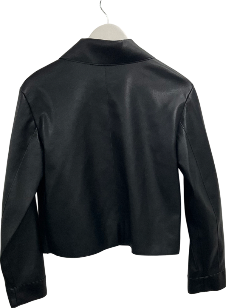 MANGO Black Leather Effect Jacket With Pockets UK S