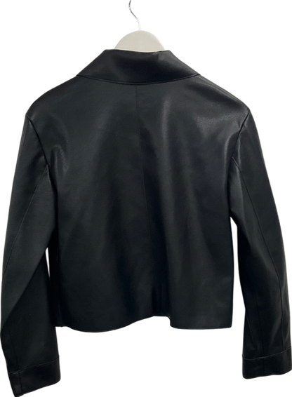 MANGO Black Leather Effect Jacket With Pockets UK S