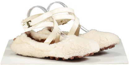 Tod's White Shearling Ankle Strap Ballet flats UK 6 EU 39 👠