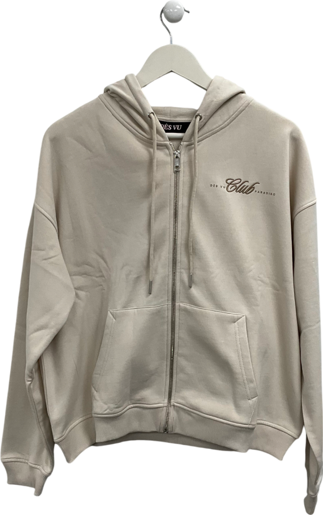 Des Vu Beige Club Paradiso Zip Through Hoodie UK S