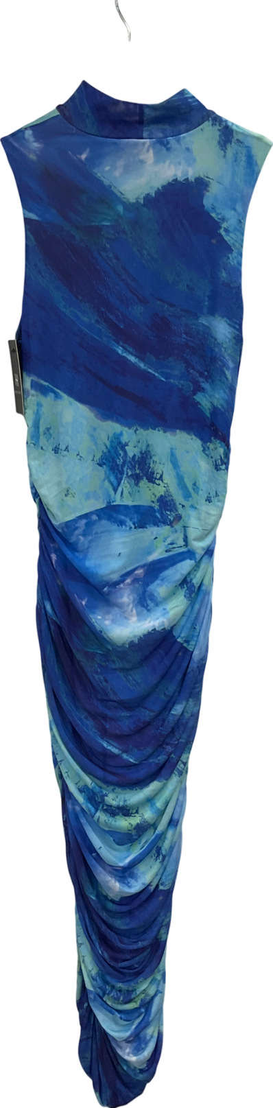 Ruched & Ready Abstract Blue Mesh Maxi Dress UK S