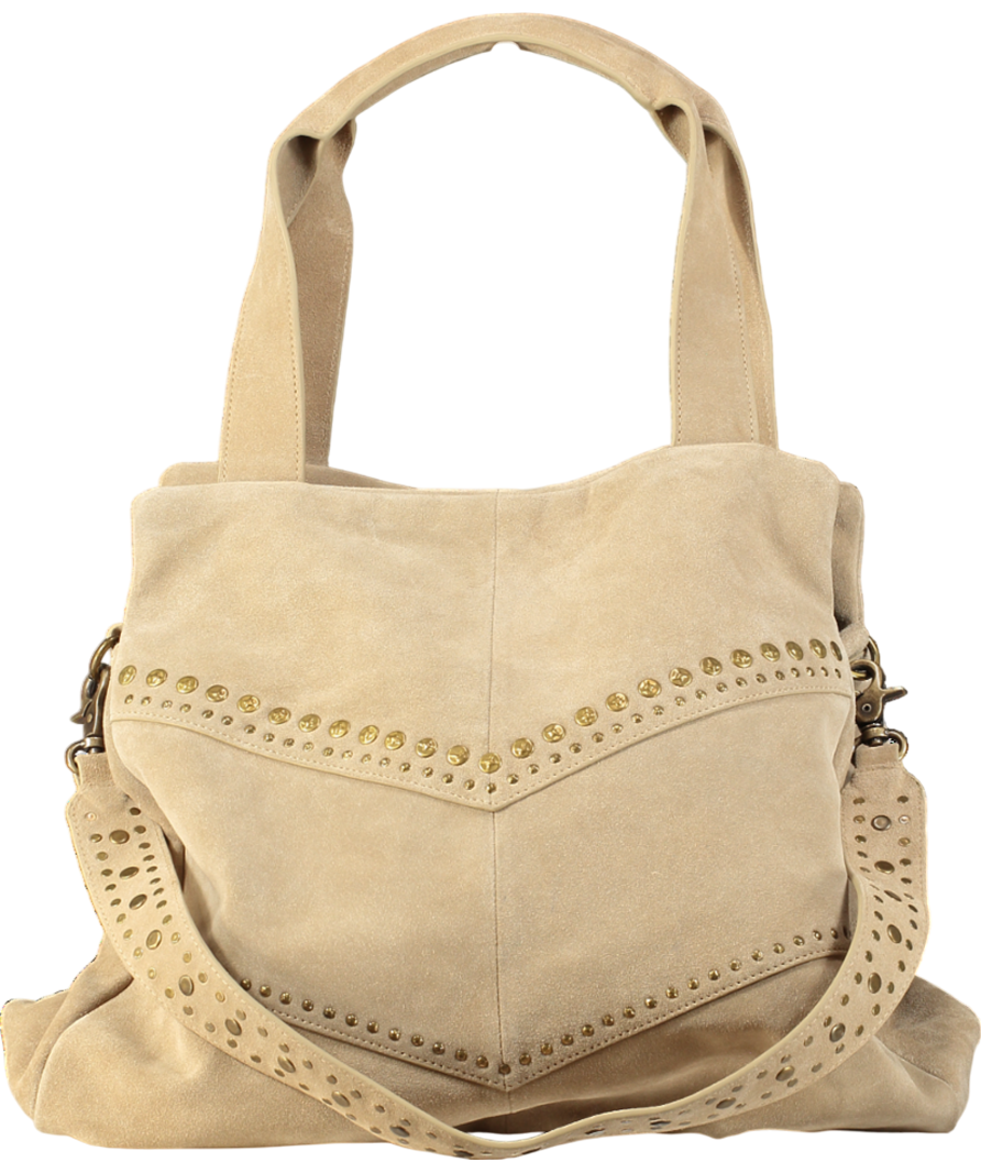 Next Beige Suede Leather With Gold Details Bag
