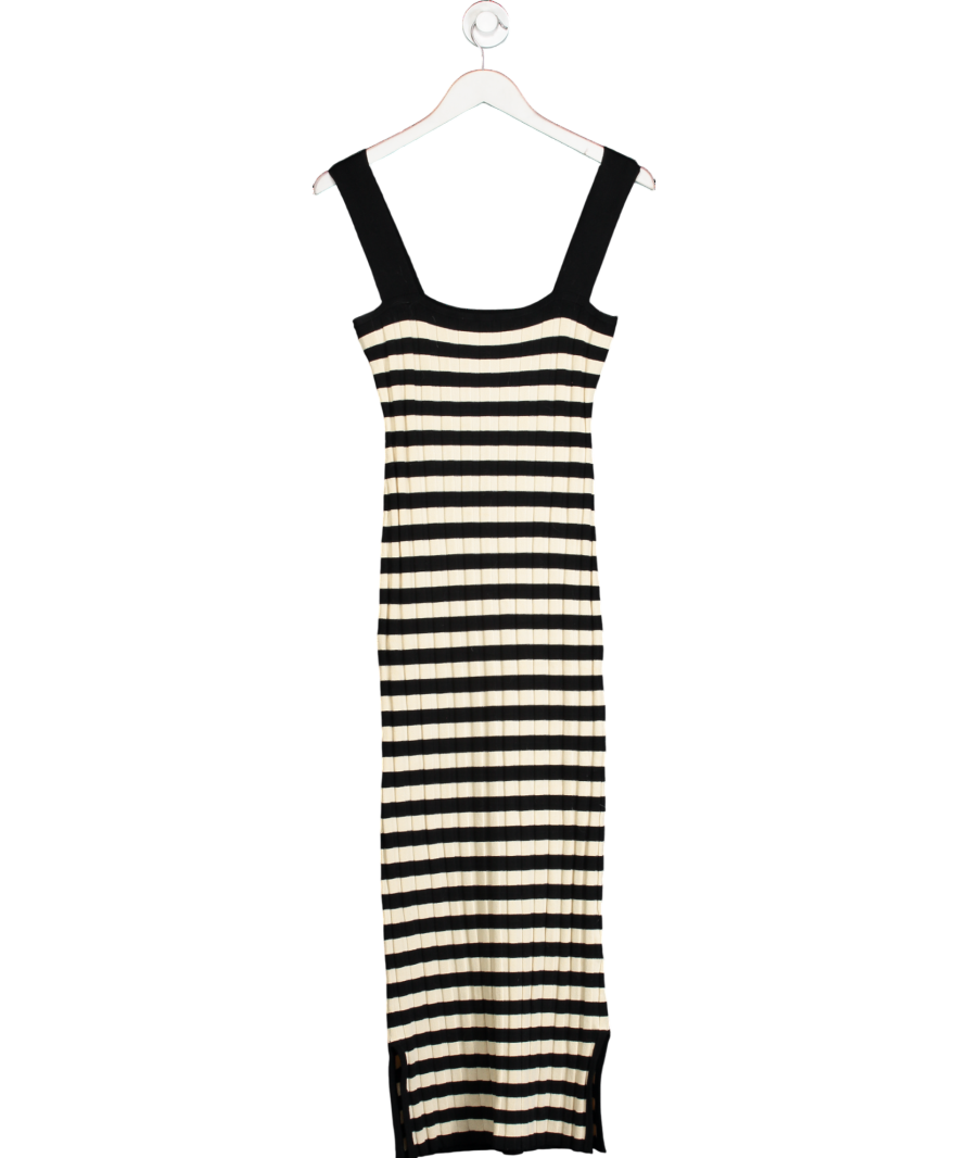Posse Black & Ivory Striped Knit Midi Dress UK M