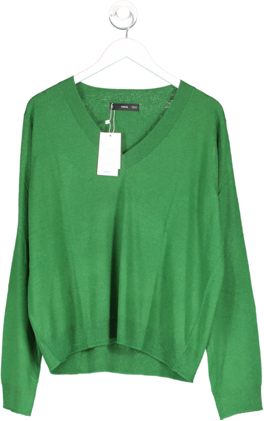 MANGO Green Cashmere Blend  Fine-knit V-neck Sweater BNWT UK XL