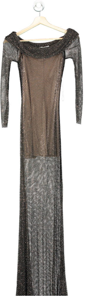 Self-Portrait Black Rhinestone Fishnet Maxi Dress UK 4