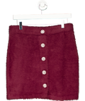 ROTATE X H&M BURGUNDY Bijoux Button Fluffy Knit Mini Skirt WITH CRYSTAL BUTTONS  UK 12