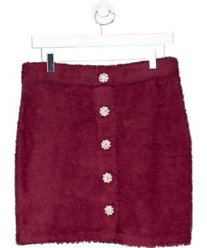 ROTATE X H&M BURGUNDY Bijoux Button Fluffy Knit Mini Skirt WITH CRYSTAL BUTTONS  UK 12