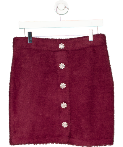 H&M Red Bijoux Button Fluffy Knit Mini Skirt UK 12