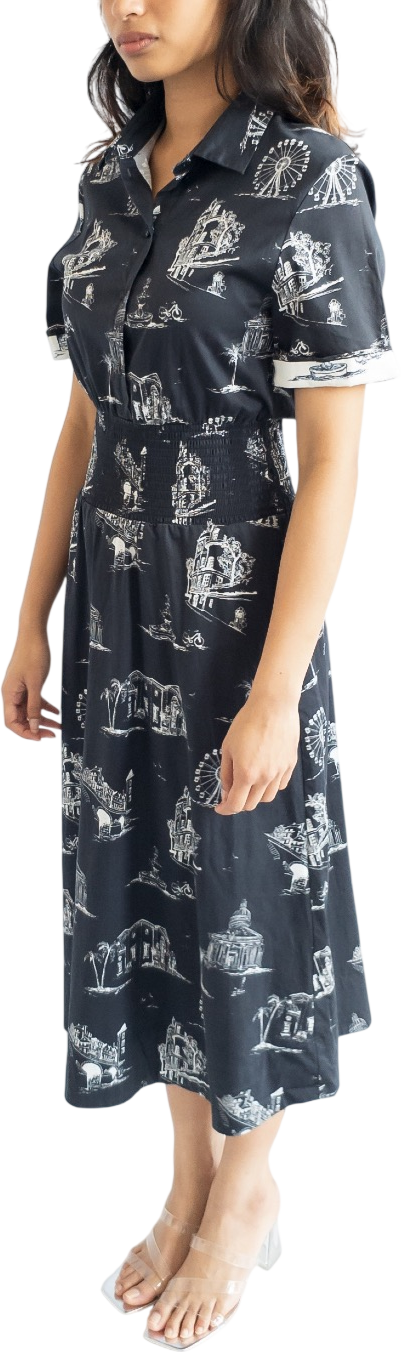 Maje Romila Navy Blue Print Cotton-blend Dress Sz2 UK 10