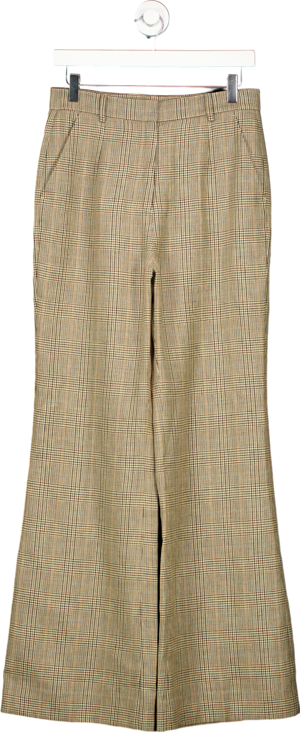 LILYSILK Beige Checkered Wide-Leg Trousers UK 10