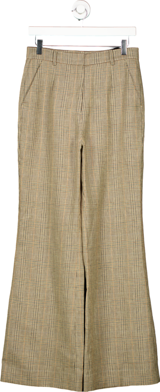 LILYSILK Beige Checkered Wide-Leg Trousers UK 10