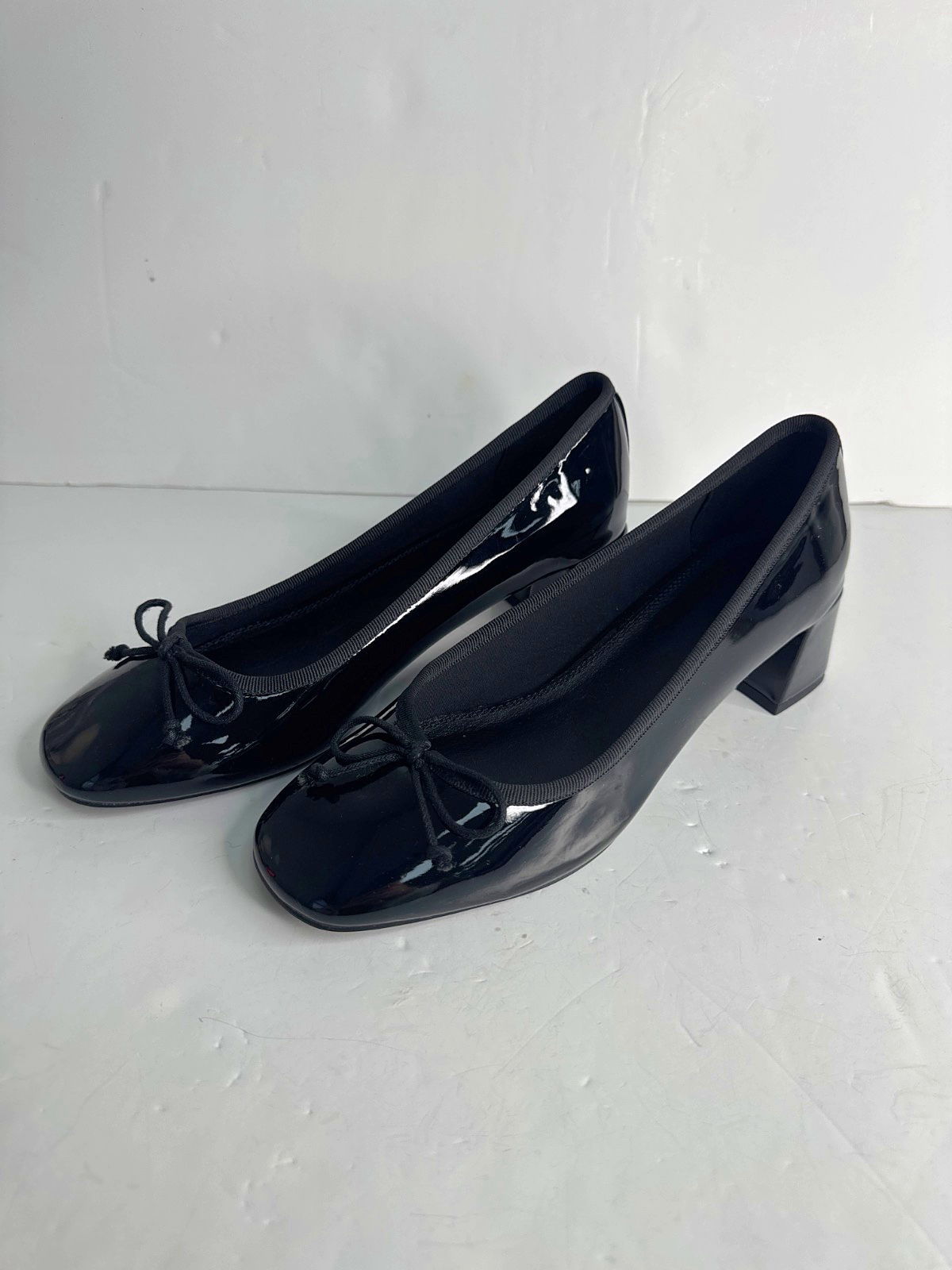 ASOS Black Patent Block Heel Ballet Shoes UK 6