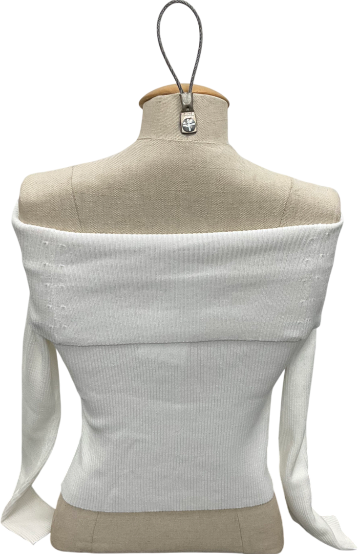 New Look White Off The Shoulder Ribbed Jumper UK 10