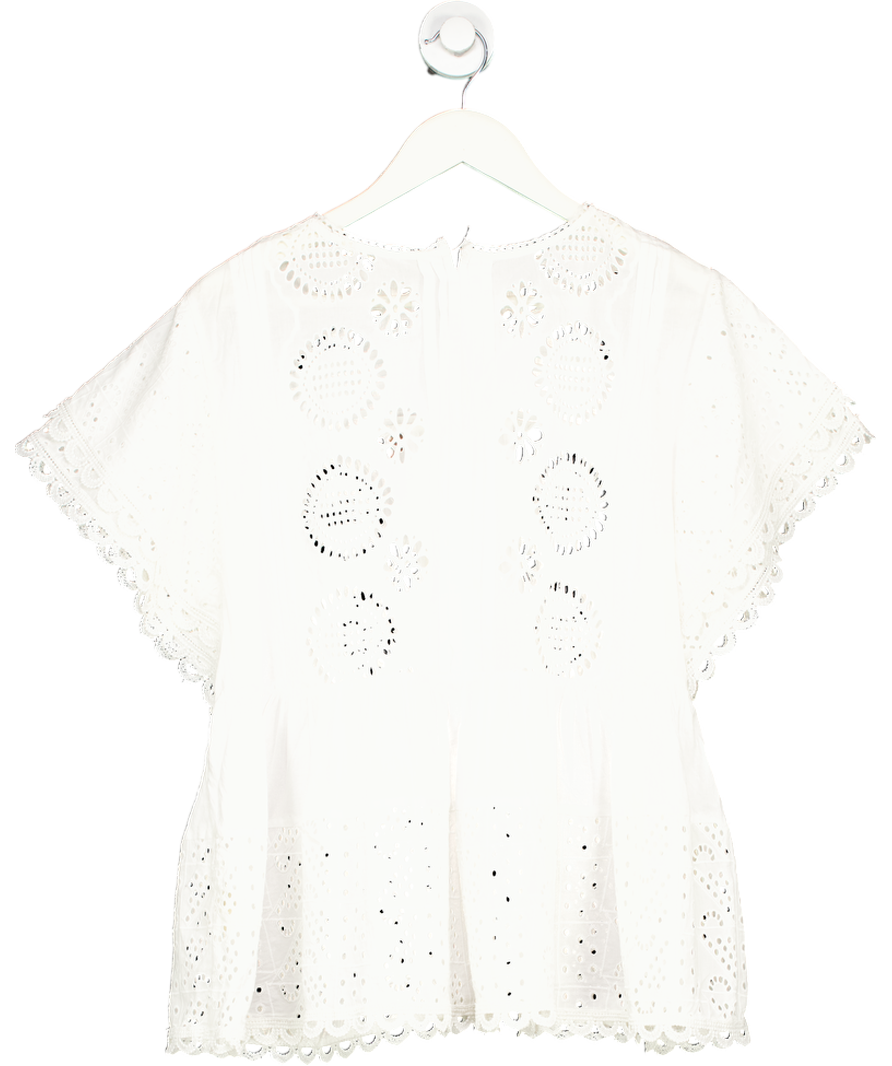 Forever That Girl White Cotton Broderie Flutter Sleeve Top UK L