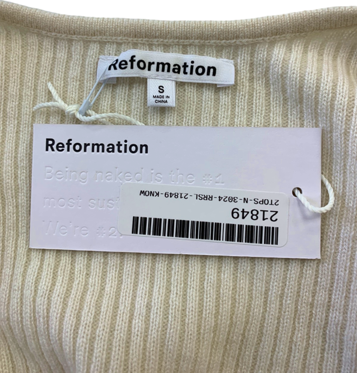 Reformation Ivory Glenna 100% Cashmere Sweetheart Neck Jumper UK S