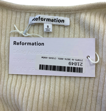 Reformation Ivory Glenna 100% Cashmere Sweetheart Neck Jumper UK S