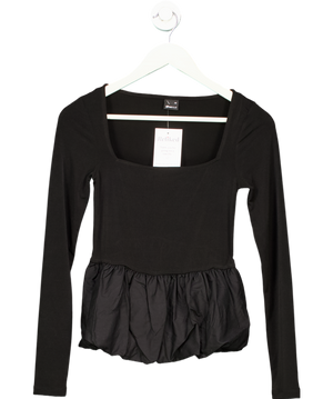 Gina Tricot Black Jersey Long Sleeve Top With Woven Puff Ball Hem UK XS