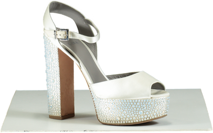 Gina CAUDALIE Swarovski crystal embellished platform heels in Cream Satin UK 7.5