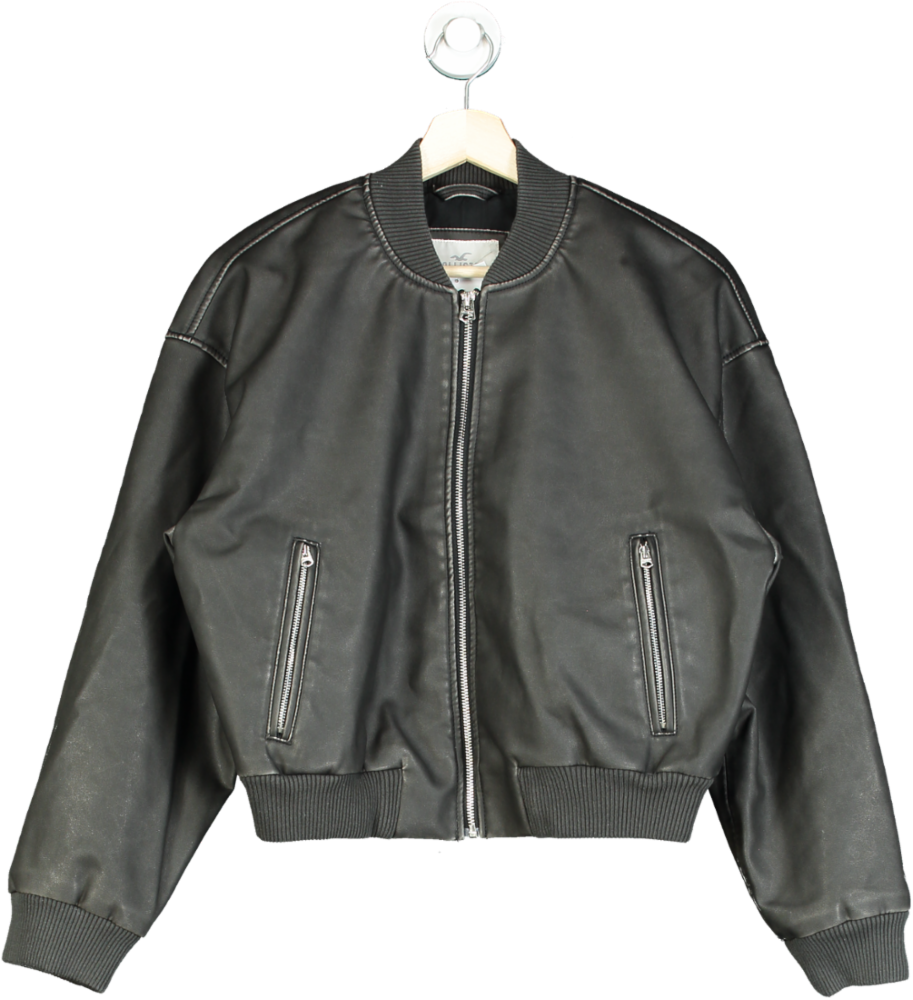 Hollister Black Faux Leather Bomber Jacket UK XS