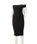 Oh Polly Black One Shoulder Ruched Midi Dress UK 8