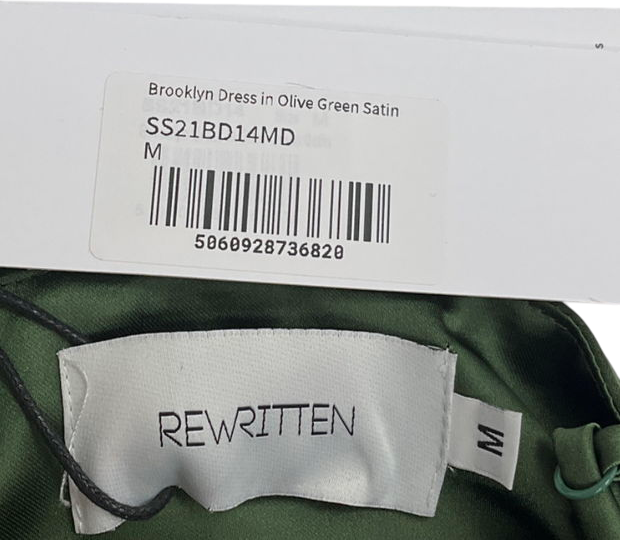 Rewritten Brooklyn Dress In Olive Green Satin UK M