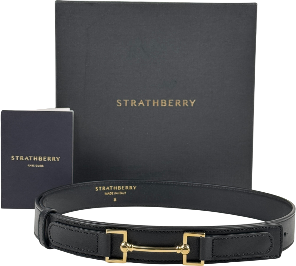 STRATHBERRY Black Leather Stockbridge Belt UK S