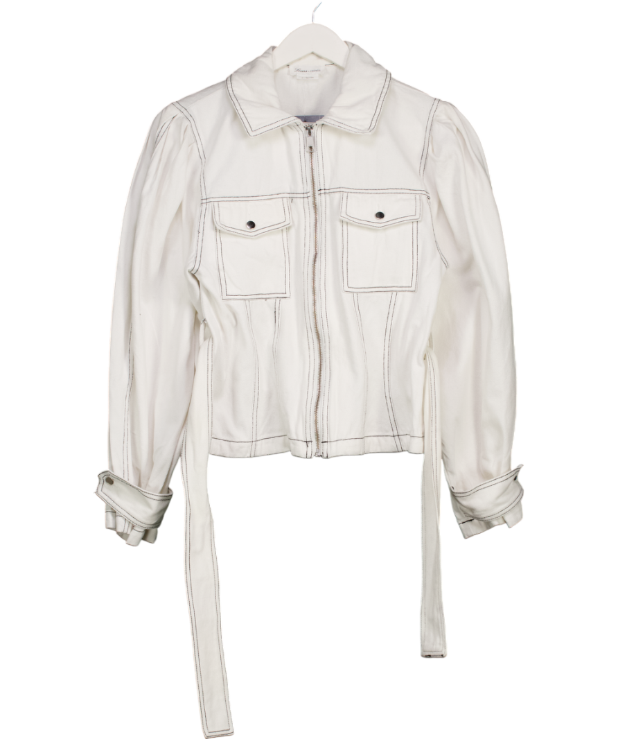 Lovers and Friends White Contrast Stitch Puff Sleeve Belted Jacket UK XS
