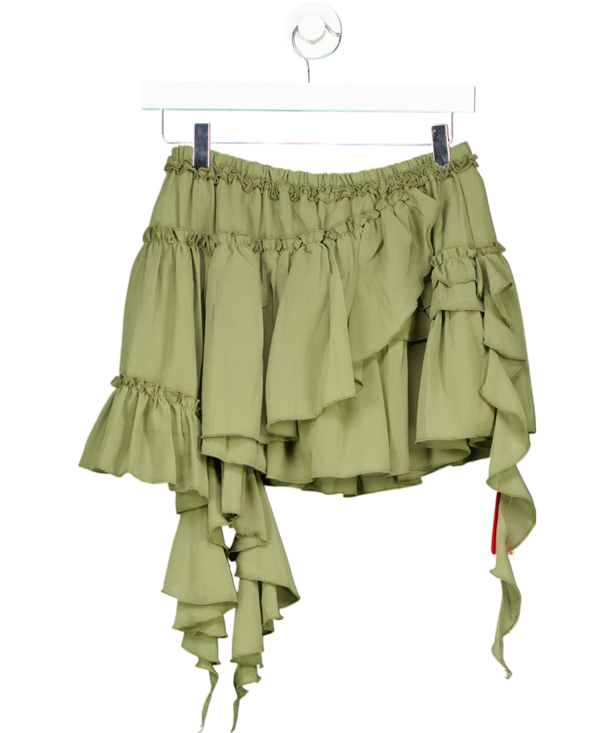 Ego Green Mid Rise Frill Distressed Detail Mini Skirt UK 10