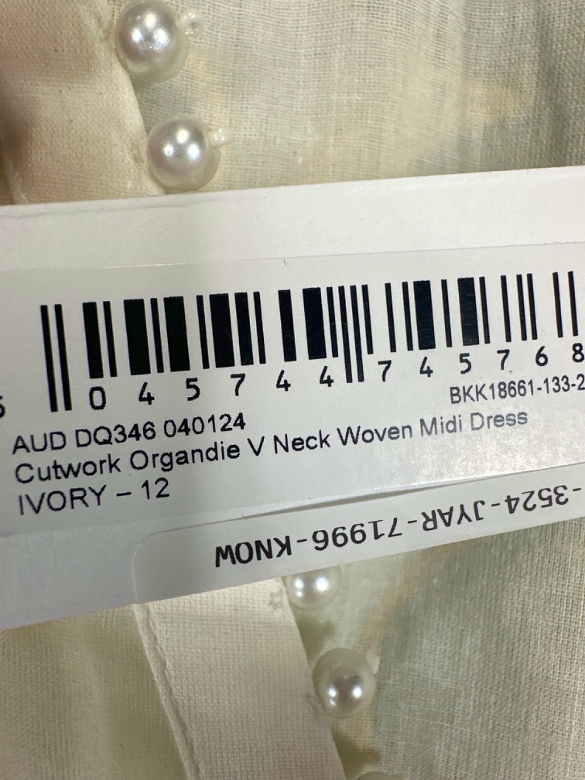 Karen Millen Ivory Cutwork Organdie V Neck Woven Midi Dress UK 12