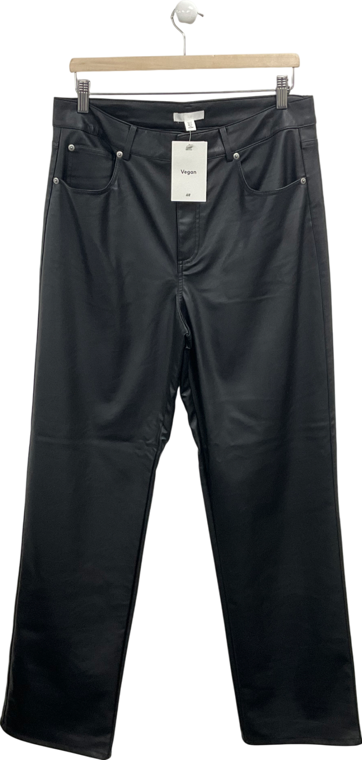 H&M Black Vegan Leather Trousers UK 18
