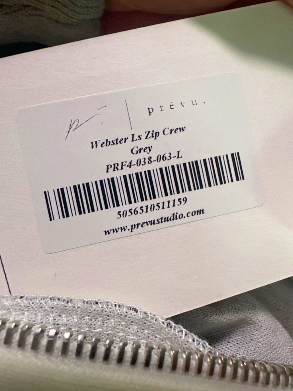 Prevu. Grey Webster LS Zip Crew TOP UK L