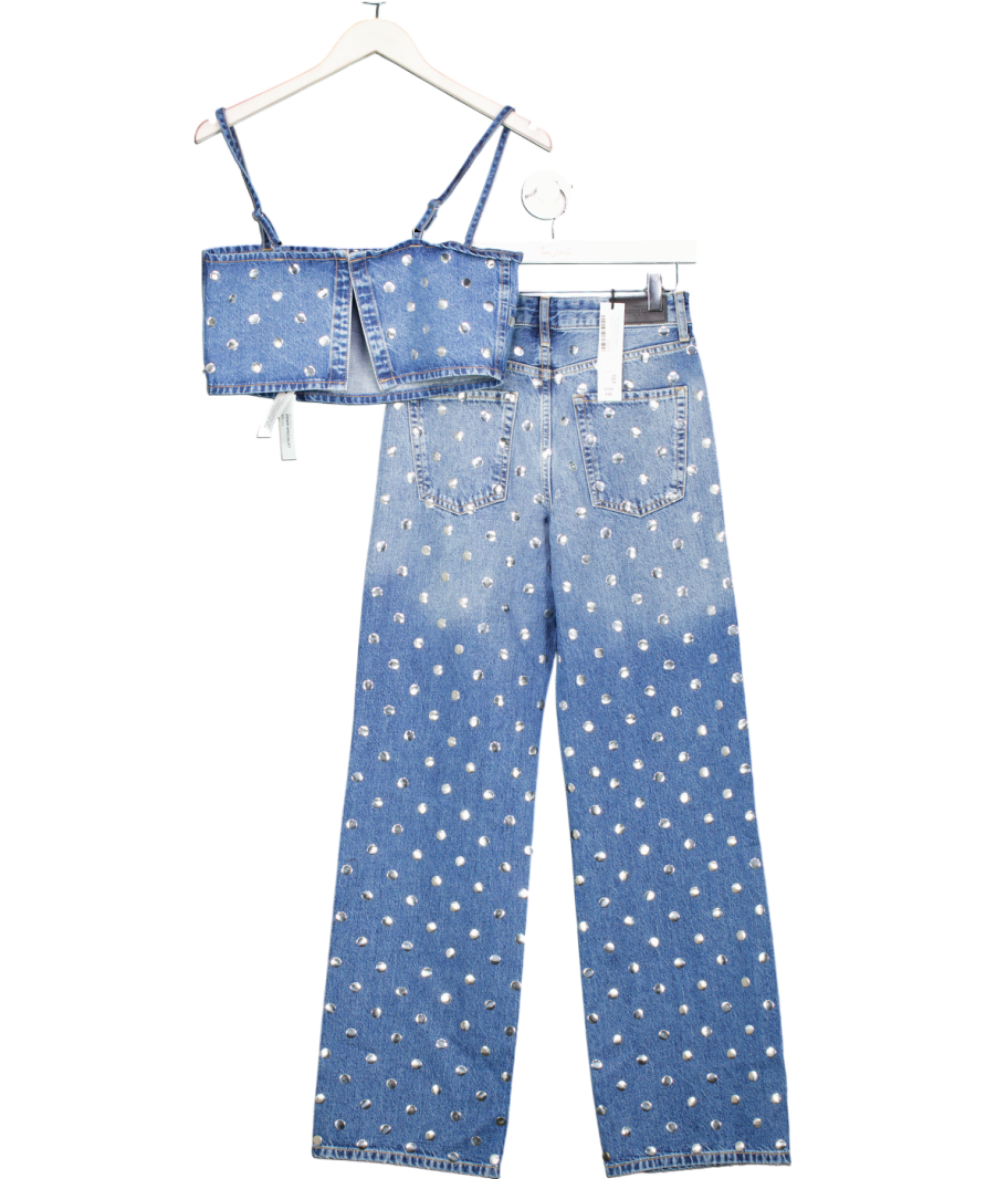 River Island Blue Relaxed Straight Leg Studded Jeans And Top UK 6