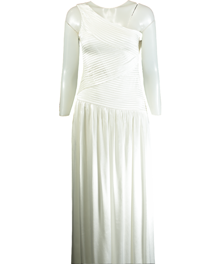 Meshki White Jenna One Shoulder Pleated Maxi Dress UK XS