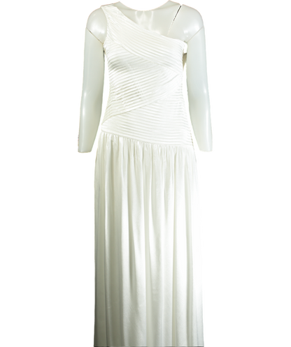 Meshki White Jenna One Shoulder Pleated Maxi Dress UK XS