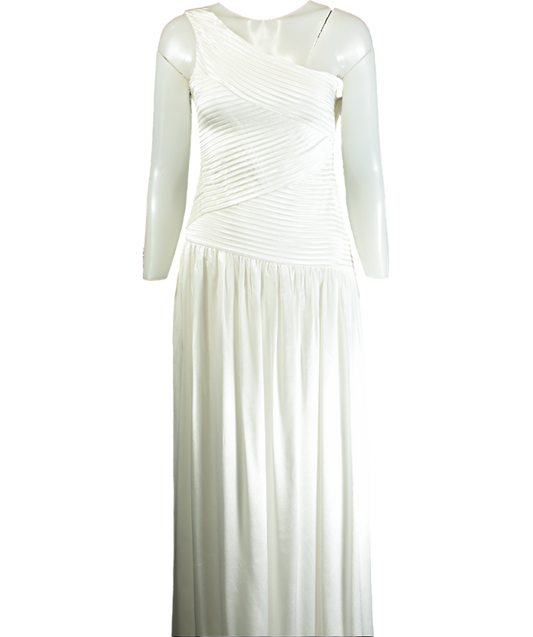 Meshki White Jenna One Shoulder Pleated Maxi Dress UK XS