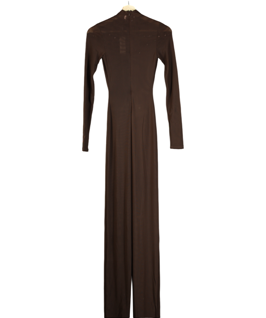 Naked Wardrobe Brown Smooth Mock Neck Maxi Dress UK S