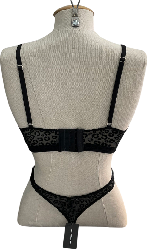 Understatement Black Leopard Mesh Thong And Plunge Bralette UK M