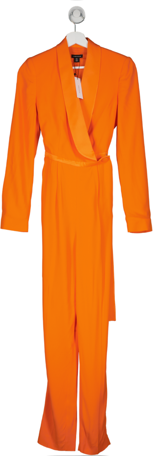 Karen Millen Orange Tailored Tuxedo Belted Wrap Jumpsuit UK 8